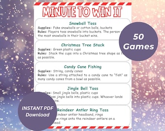 Christmas Minute to Win It Games, 50 Minute to Win It Party Games, Printable Games For Family, Dinner Party Games, Family reunion