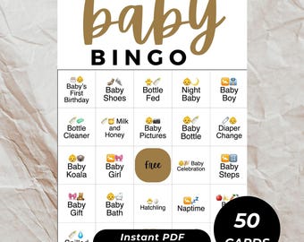 Baby Shower Bingo Cards: 50 Unique Minimalist Games (Printable)