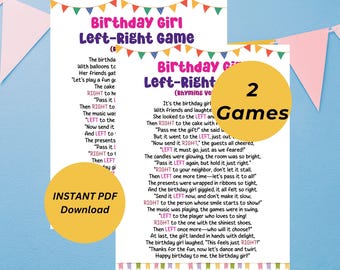 Birthday Girl Left Right Game Printable, Fun Party Game for Kids, Rhyming Gift Passing Game, Instant PDF Download, Pass the prize