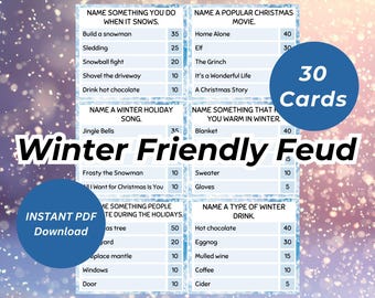 Winter Family Feud Party Games, Printable Winter Friendly Feud Games for Kids & Adults,Fun Winter Family Trivia Activities, 30 Cards