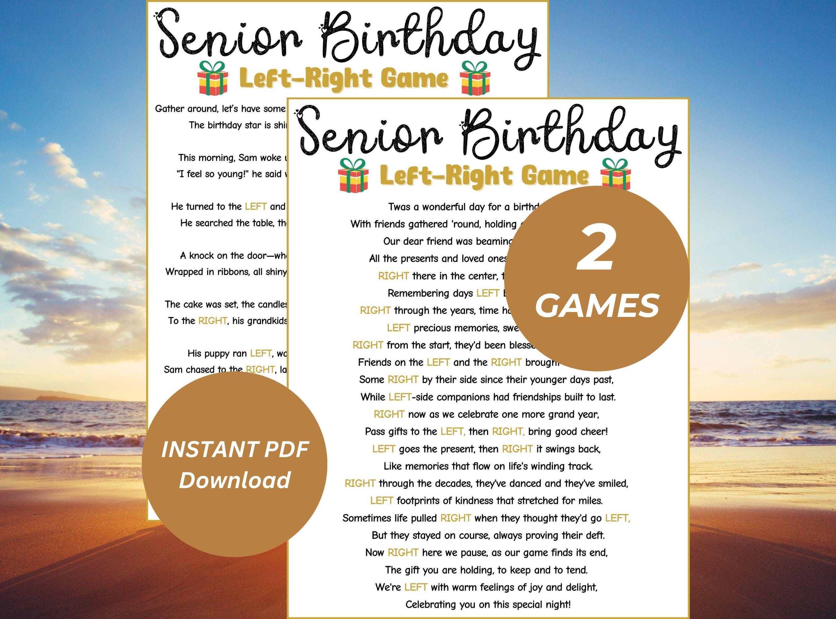 Senior Birthday Left Right Game Printable, Fun Senior birthday party, Left Right Story Game, Instant Download, Funny Senior Party Game