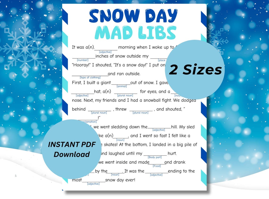 Snow Day Mad Libs Game: Winter Family Fun (printable PDF) - Etsy