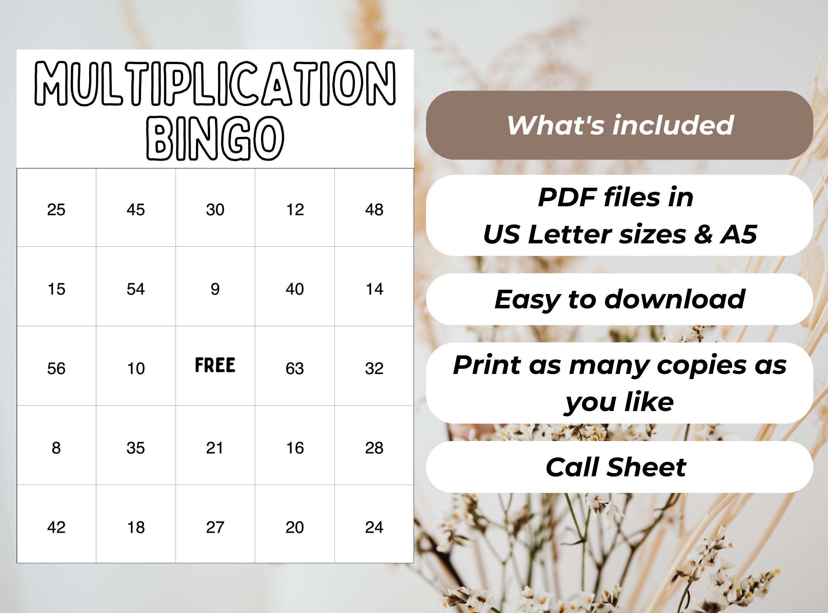 Multiplication Printable Multiplication Bingo Math Game Single Digit ...