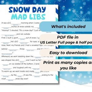 Snow Day Mad Libs Game: Winter Family Fun (printable PDF) - Etsy