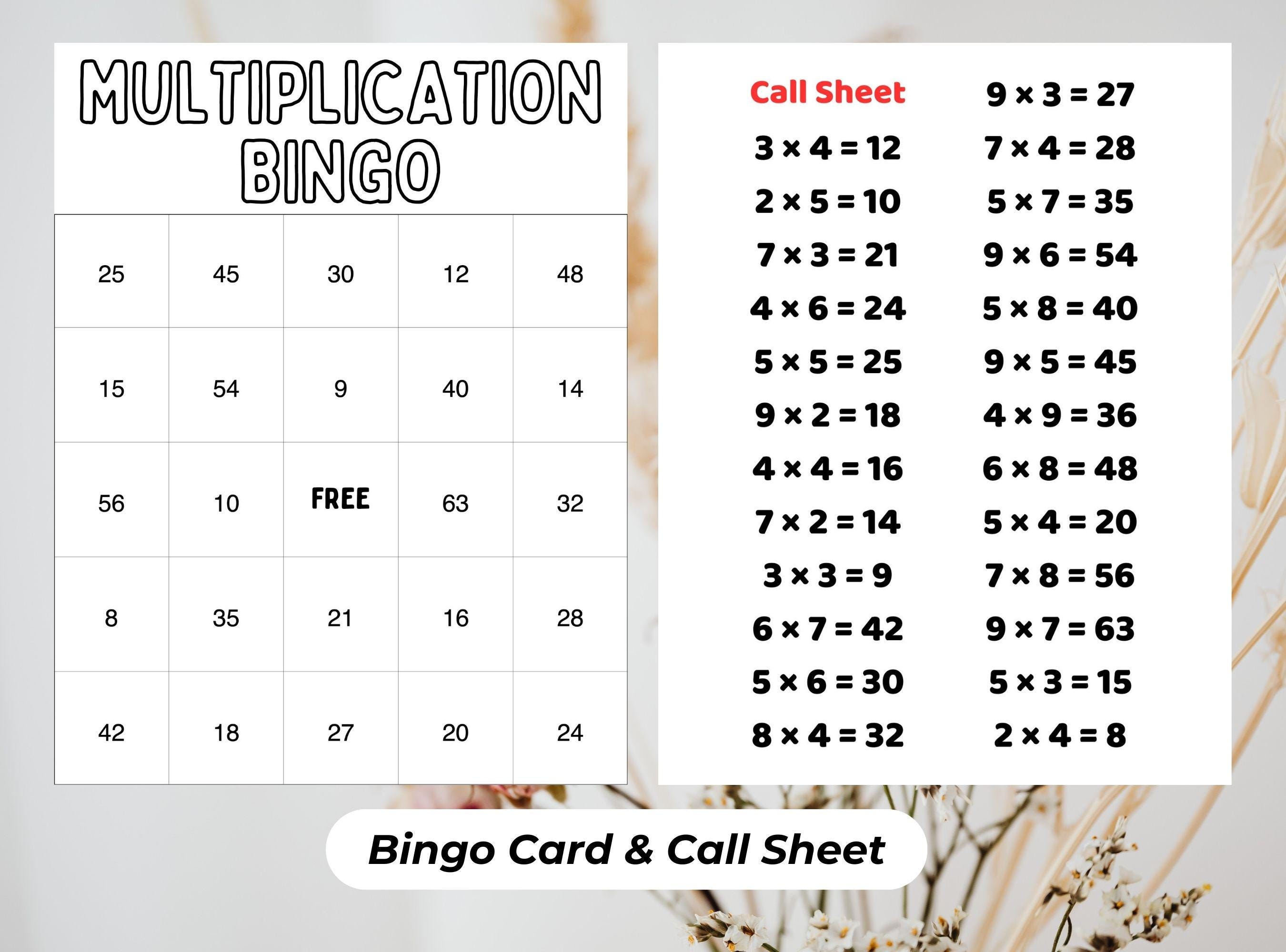 Multiplication Printable Multiplication Bingo Math Game Single Digit ...