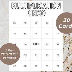 Multiplicação para impressão Jogo de matemática de bingo de multiplicação Folhas de exercícios de matemática de multiplicação de um dígito para adultos e crianças Jogos em PDF para impressão