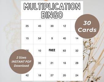 Multiplication Printable Multiplication Bingo Math Game Single Digit Multiplication Math worksheets for adults kids PDF printable games