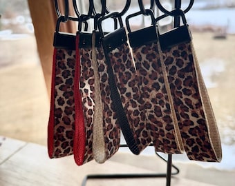 Leopard Print Keychain Wristlet | Fabric Key Fob