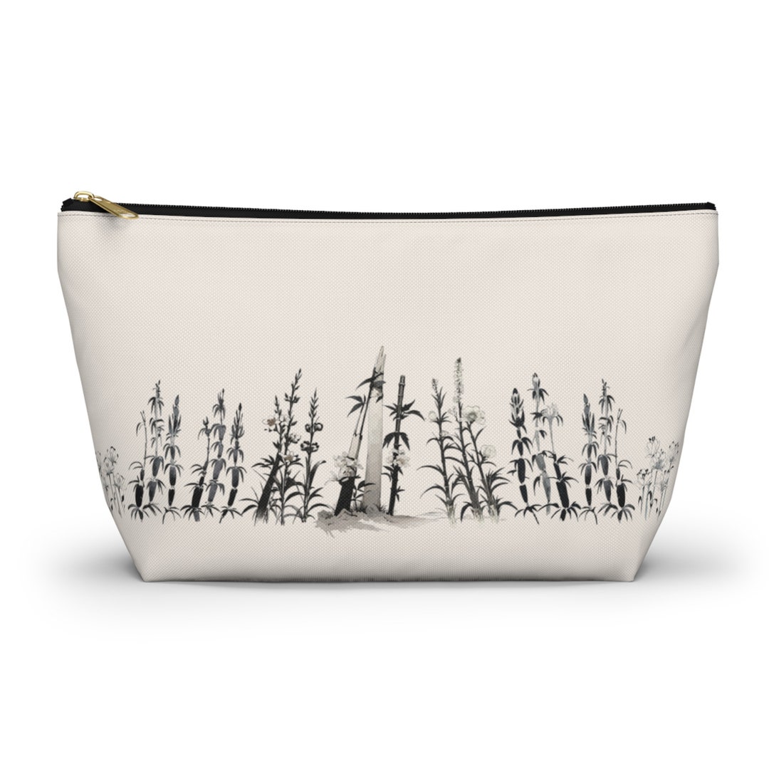 Japanese Ink Inspired Flowers and Reeds Accessory T-bottom Pouch ...