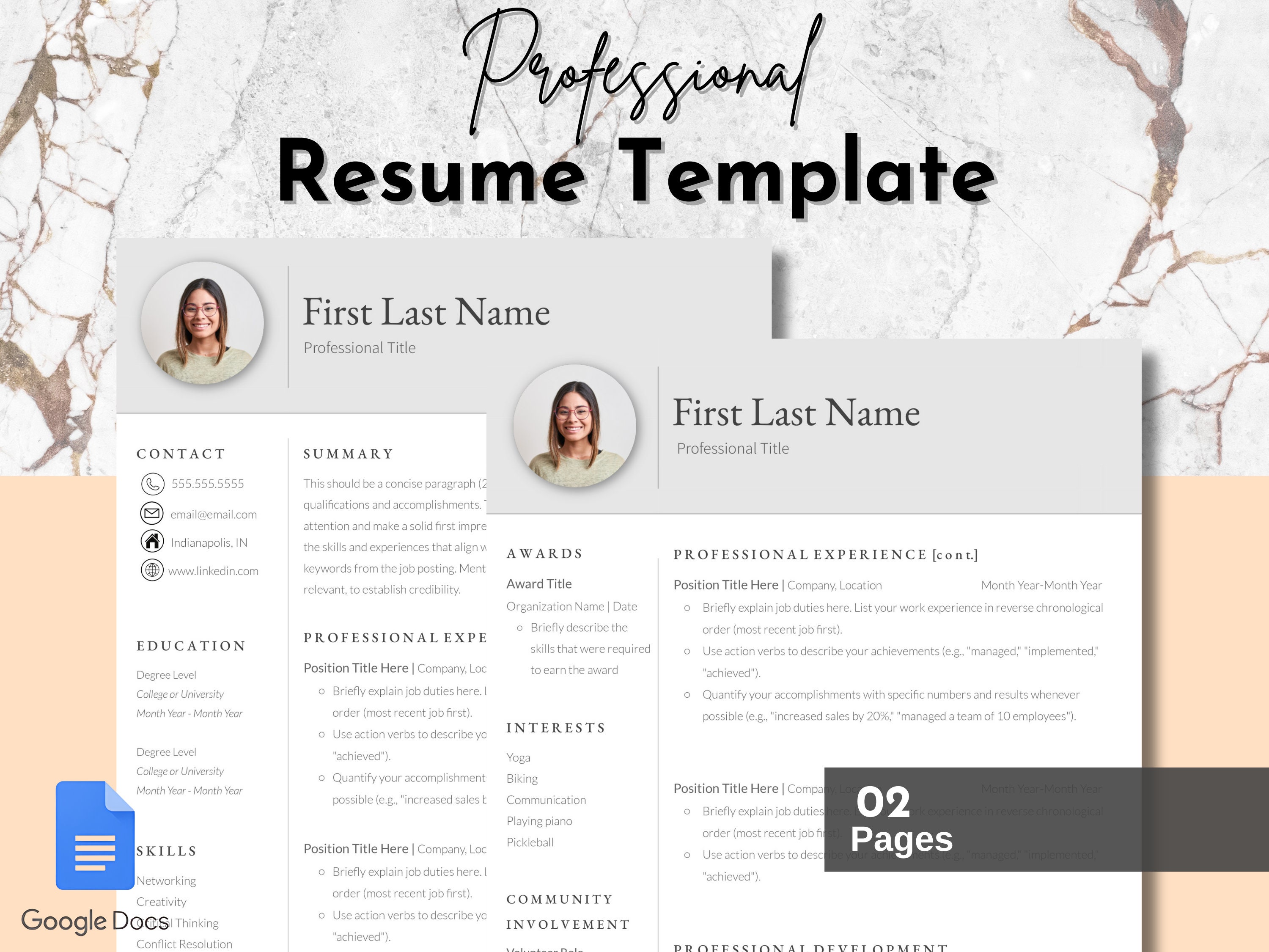 Resume Template Google Doc Design 1 2 Page Template Etsy Resume Template Google Doc Design 1 2 Page Template Etsy