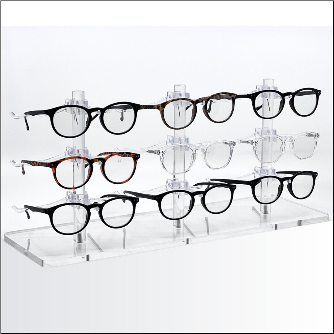 Triple Optical Frame Display Risers With 3x3 Y-clips in a Row - Glasses ...