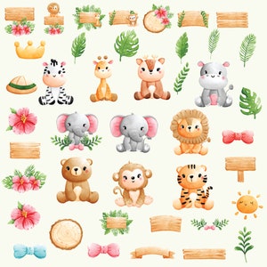 Safari Animals Clipart, Wild One Birthday, Jungle Nursery, Jungle Birthday Decor, Safari Truck, Jungle Graphics, Safari Nursery Decor