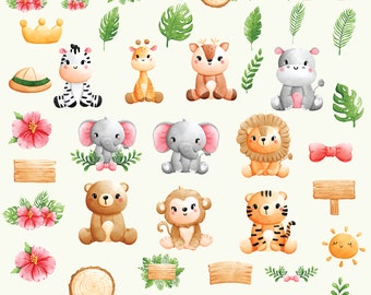 Imágenes Prediseñadas de animales Safari, cumpleaños salvaje, vivero de la selva, decoración de cumpleaños de la selva, camión Safari, gráficos de la selva, decoración del vivero Safari