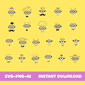 Minion face svg, Minion face vector, funny Minion face, Minion eyes, cute minion, minion head, minion cut file, minion cricut, silhouette