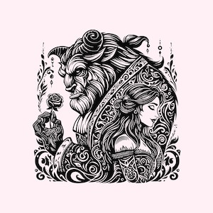 La Bella y la Bestia Svg , Rosa Encantada Svg, Mandala Svg, Archivos de Corte de Silueta, Camiseta Svg, Png, Imprimible, Clipart, Diseño de Sublimación