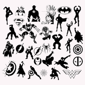Superhelden-Svg-Bundle, Superheld-Svg, Captain America-Svg-Bundle, Superheld-Clipart, Iron Man Spiderman Hulk Thor-Svg-Schnittdateien, Png, Dxf