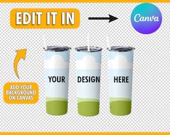 Canva Drag and Drop Tumbler Mockup, 20oz Tumbler Mockup, Customizable Tumbler Mockup, Canva Tumbler Mockup, Skinny Tumbler Mockup, Template