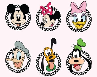 Retro Checkered Mickey and Friends Svg Png Eps, Checkered Mouse, Movie, Mouse and Friends Silhouette, Svg Files For Cricut, Instant Download
