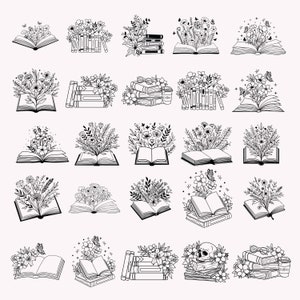 Bloemen boek Svg, boek Svg, boek met bloemen Svg, leesboek Svg, bloemenboek Png, open boek Svg, Instant Download, silhouet, vectorbestanden