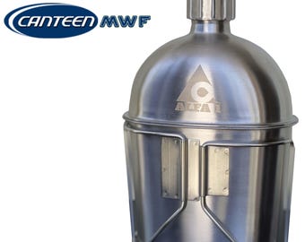 ALFA1 Military Stainless Steel Canteen & Kidney Style Cup for Hiking, Camping, 1 Quart Canteen