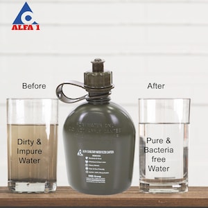 ALFA1 GI Military Water Filter Canteen+1 ALFA1 Life Saver Nano Water Filter Cartridge & Get 1 Free ALFA1 6oz Stainless Steel Flask(OD Green) image 3