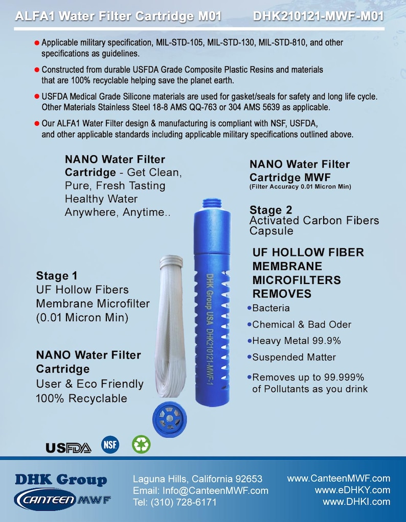 ALFA1 GI Military Water Filter Canteen+1 ALFA1 Life Saver Nano Water Filter Cartridge & Get 1 Free ALFA1 6oz Stainless Steel Flask(OD Green) image 7