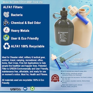 ALFA1 GI Military Water Filter Canteen+1 ALFA1 Life Saver Nano Water Filter Cartridge & Get 1 Free ALFA1 6oz Stainless Steel Flask(OD Green) image 5