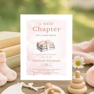 A New Chapter Begins Baby Shower Invitation, Editable Storybook Template, Gender Neutral Decor for Celebrations
