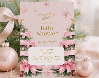 Pink Christmas Baby Shower Invitation – Holiday Printable Invite Template