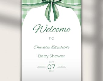 Green Plaid Baby Shower Welcome Sign Instant Digital Download Editable Template