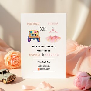 Trucks or Tutus Gender Reveal Invitation: Printable Baby Shower Invite (Digital Download)