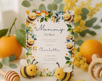 Mommy to Bee Baby Shower Invitation: Floral Honey Bee Theme (Printable Download)