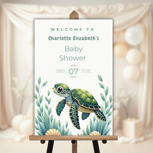 Placa de boas-vindas para chá de bebê de tartaruga filhoteDownload instantâneoTema do oceanoCartaz para chá de bebê de tartaruga marinhaModelo para impressão editável