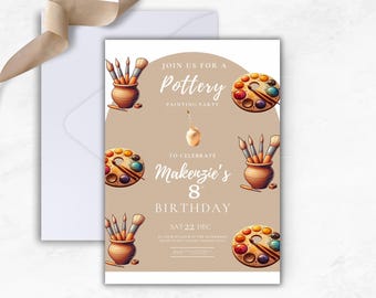 Pottery Painting Birthday Invitation, Editable Template (Digital Download)