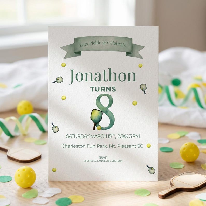 Pickle Birthday Invitation Editable Canva Boy Pickleball Party Template ...