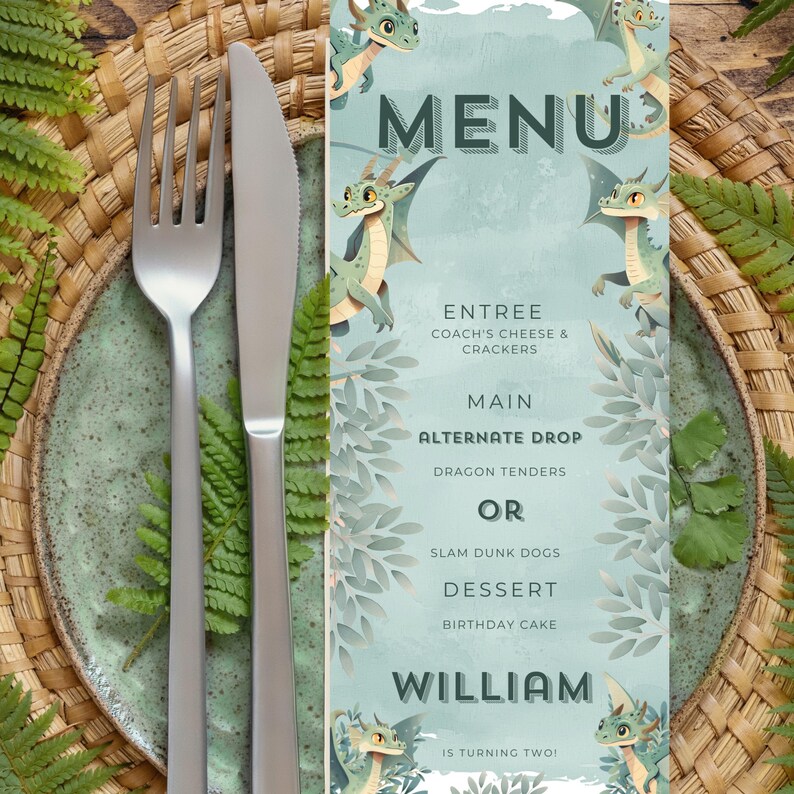 Watercolor Dragon Birthday Menu, Editable Food Table Decor (digital ...