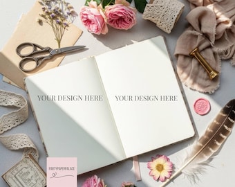Vintage Floral Junk Journal Mockup for Printable Journal Pages and Scrapbooking Design Showcase
