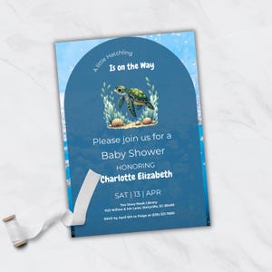 Hatchling Baby Shower Invitation A Little Hatchling is on the Way Editable Template Sea Turtle Shower Invite Ocean Theme Instant Download