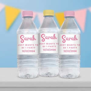 Love Shack Fancy One1st Birthday Water Bottle Label - Pink Toile Floral PrintableCustomizable Bottle WrapperGirls Just want to be One