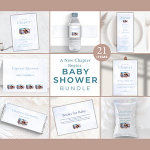 A New Chapter Baby Shower Bundle Storybook Theme Editable Canva Template Printable Book Themed Party Decor Instant Download