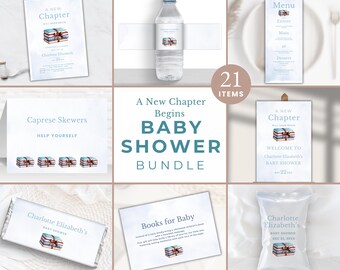 Paquete de baby shower de cuentos: Plantilla editable de Canva (descarga inmediata)