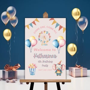 Carnival Welcome Sign  Girl Circus First Birthday Sign | Download And Print! | Pastel Carnival Birthday Template | File Only | Instant
