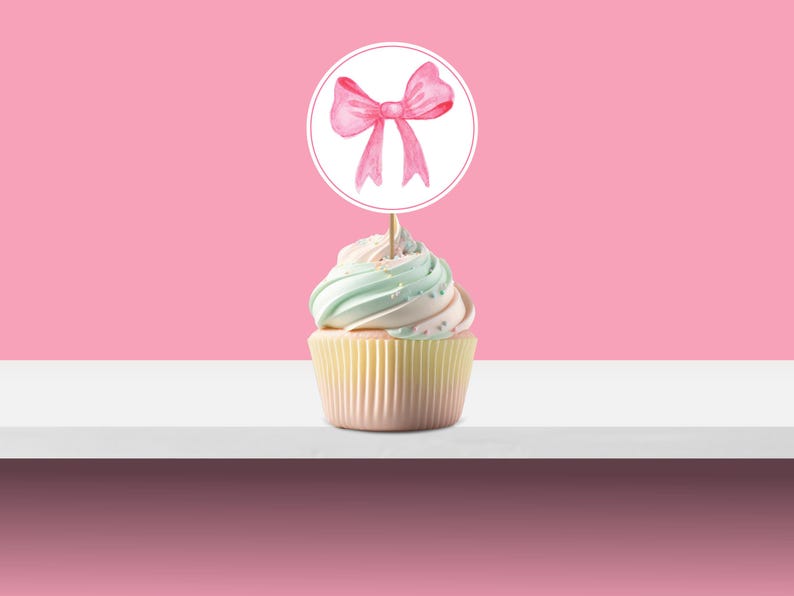 Pink Bow Cupcake Toppers, Girls 1st Birthday (digital Download) - Etsy