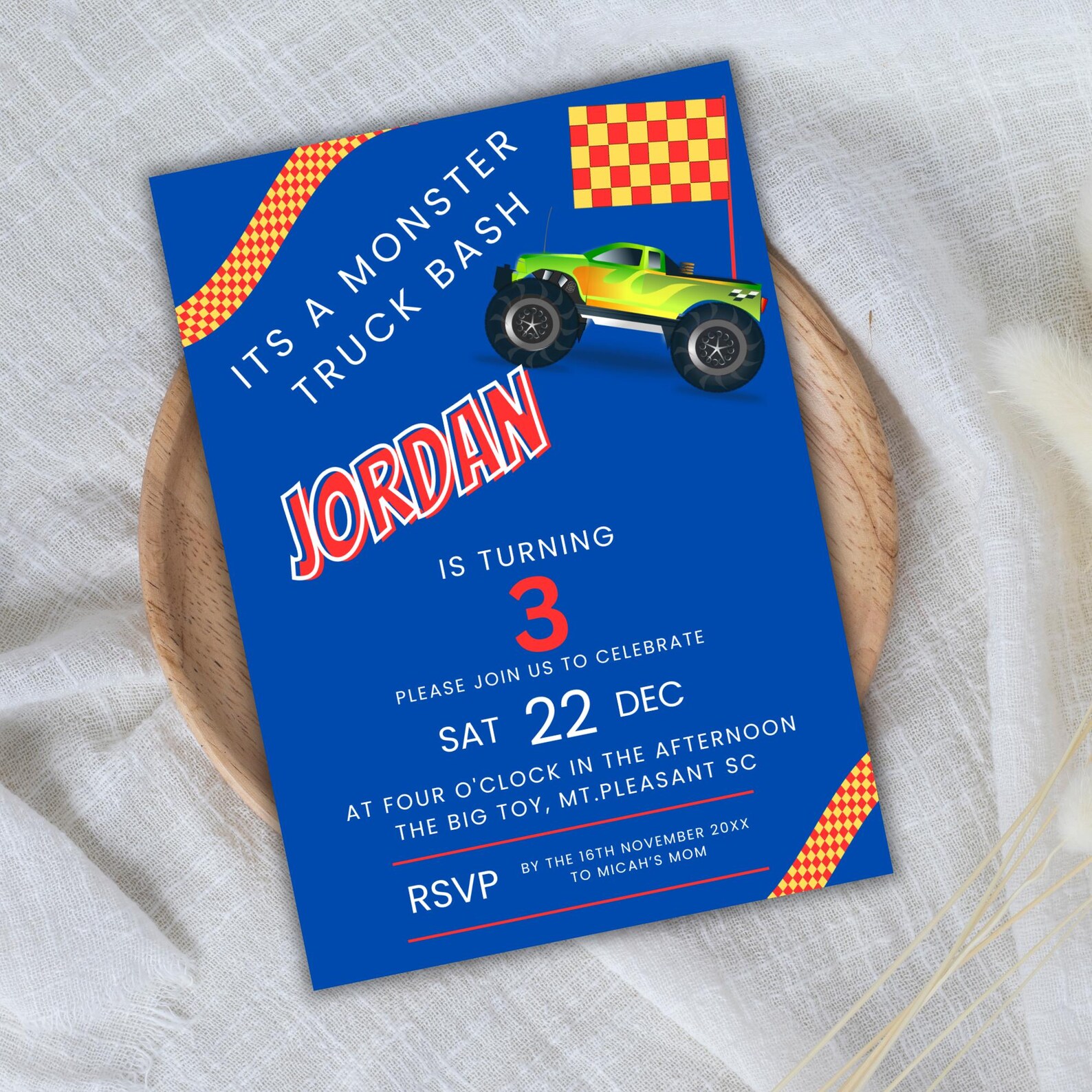 Monster Truck Invitation, Instant Download, Monster Truck 3rd Birthday