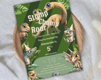 Dinosaur 5th Birthday Invitation, Editable Template (Digital Download)