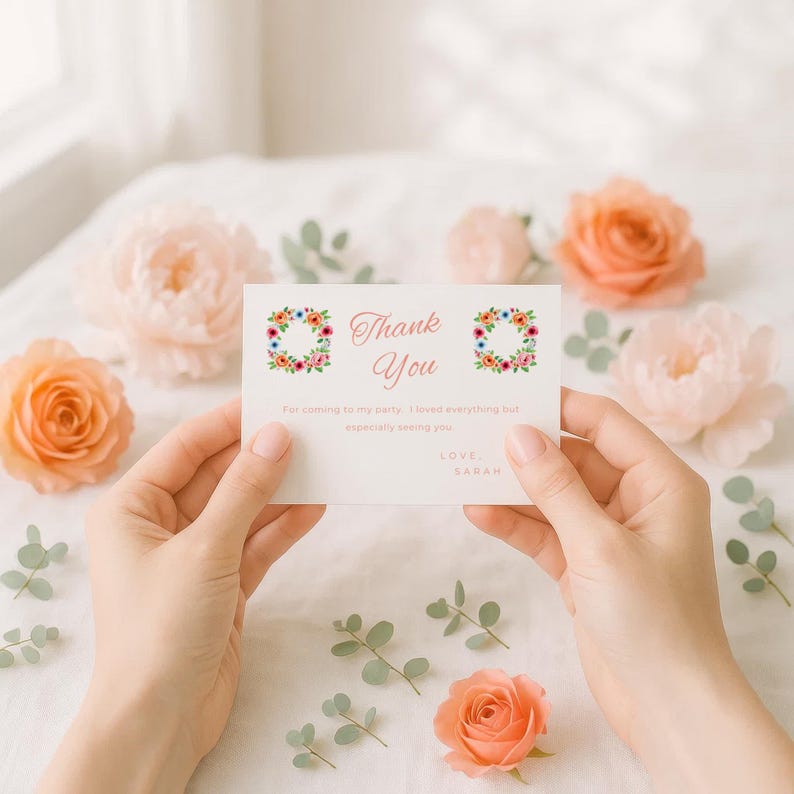 Floral Birthday Thank You Card – Editable Printable Template, Instant ...