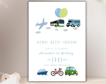Inbjudan till transport, 1-årsdag, Bilar och lastbilar-fest (digital nedladdning)