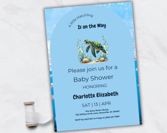 Zaproszenie na baby shower z motywem żółwia, motyw pisklęcia (do pobrania natychmiast)