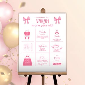 Pink Bow Birthday Milestone Sign Instant Download Pink Bow 1st Birthday Milestone Board Poster Printable DIY Template Babys First Year