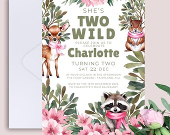 Two Wild Birthday Invitation, Jungle Animals (Instant Download)
